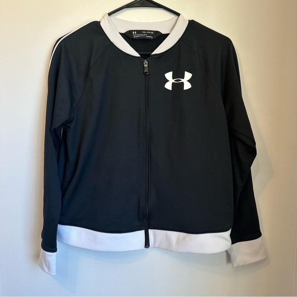 Under Armour Girls Black and White Coldgear Full Zip Jacket Size Youth XL